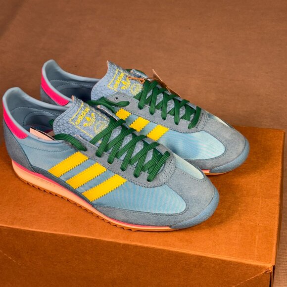 Adidas Women's Blue and Yellow Sneakers with Green Laces - Picture 2 of 10